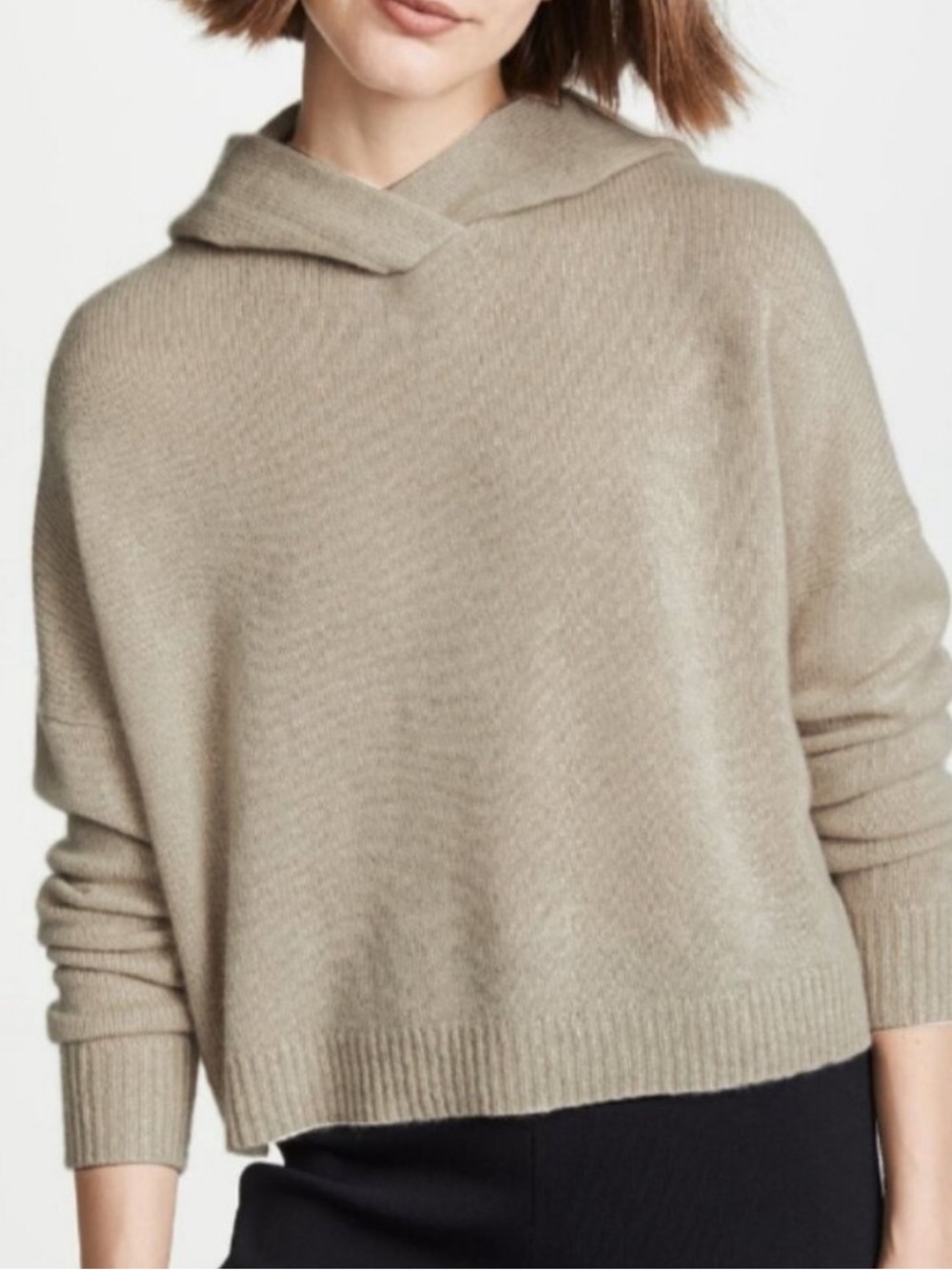 Theory Beige Hooded Crew Sweater